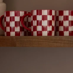 Cherry Check Mugs, Set of 4