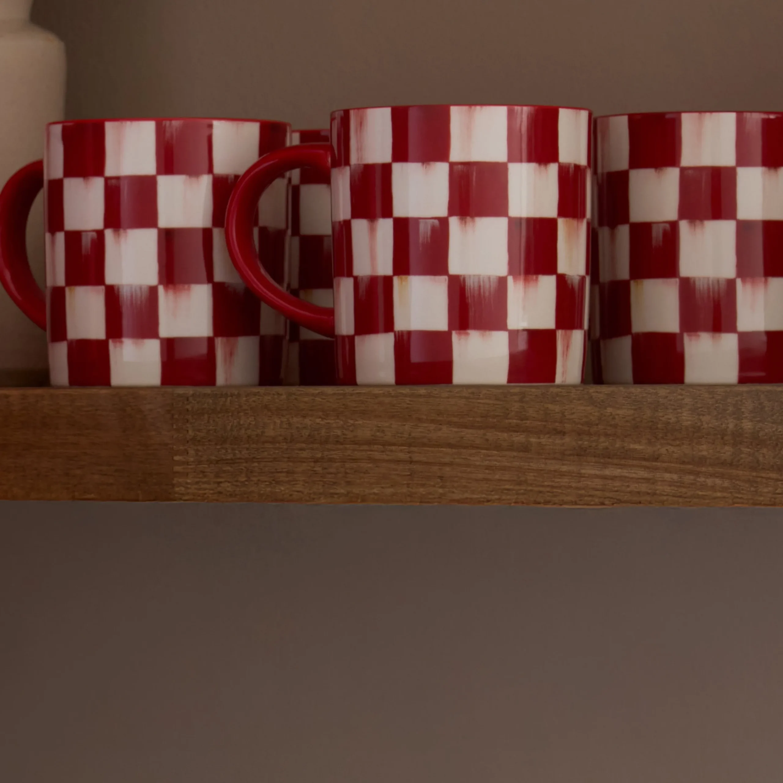 Cherry Check Mugs, Set of 4