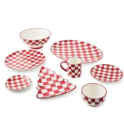 Cherry Check Mugs, Set of 4
