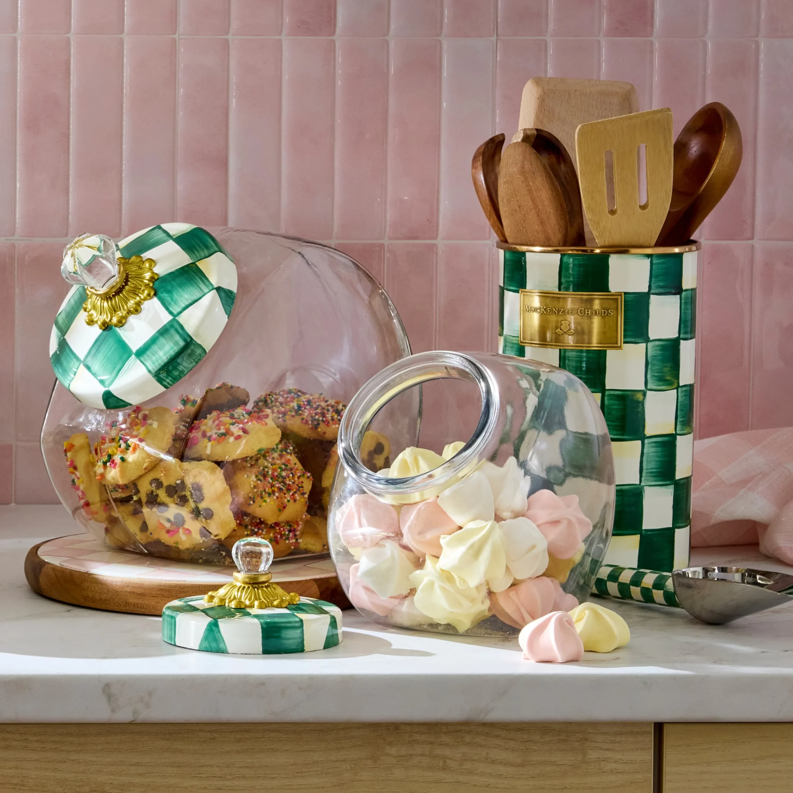 Cookie Jar with Emerald Check Lid