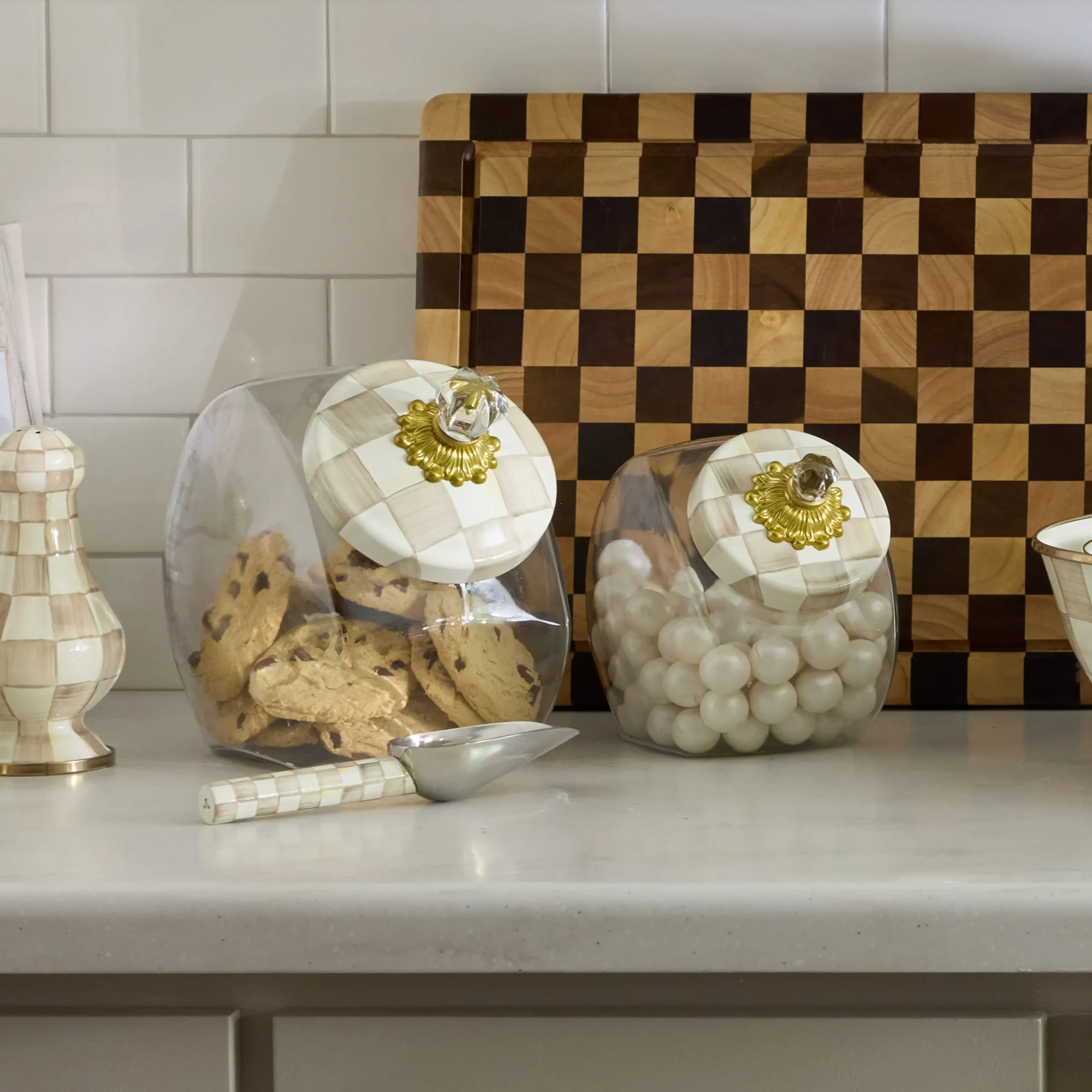 Cookie Jar with Mocha Check Lid