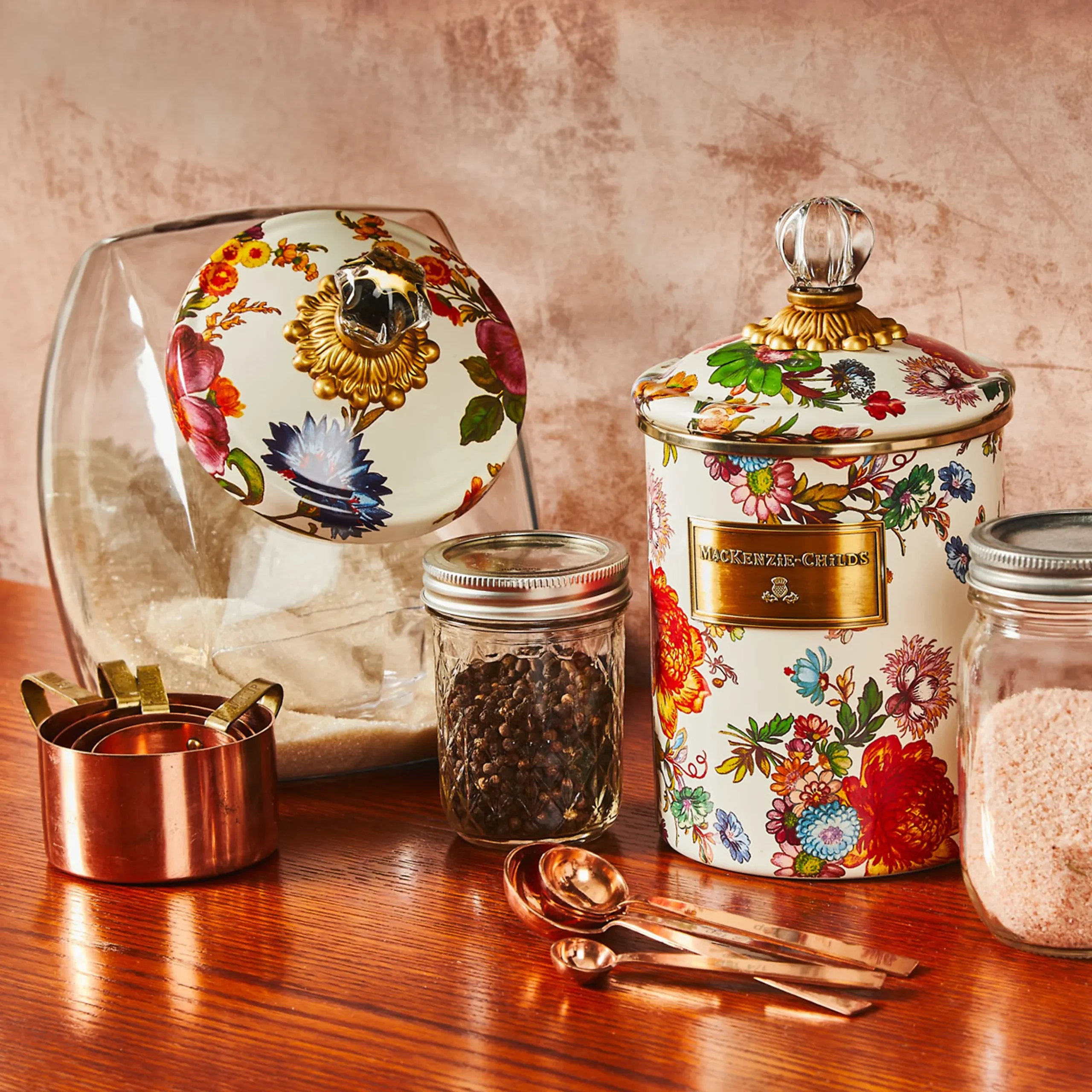 Cookie Jar with White Flower Market Lid