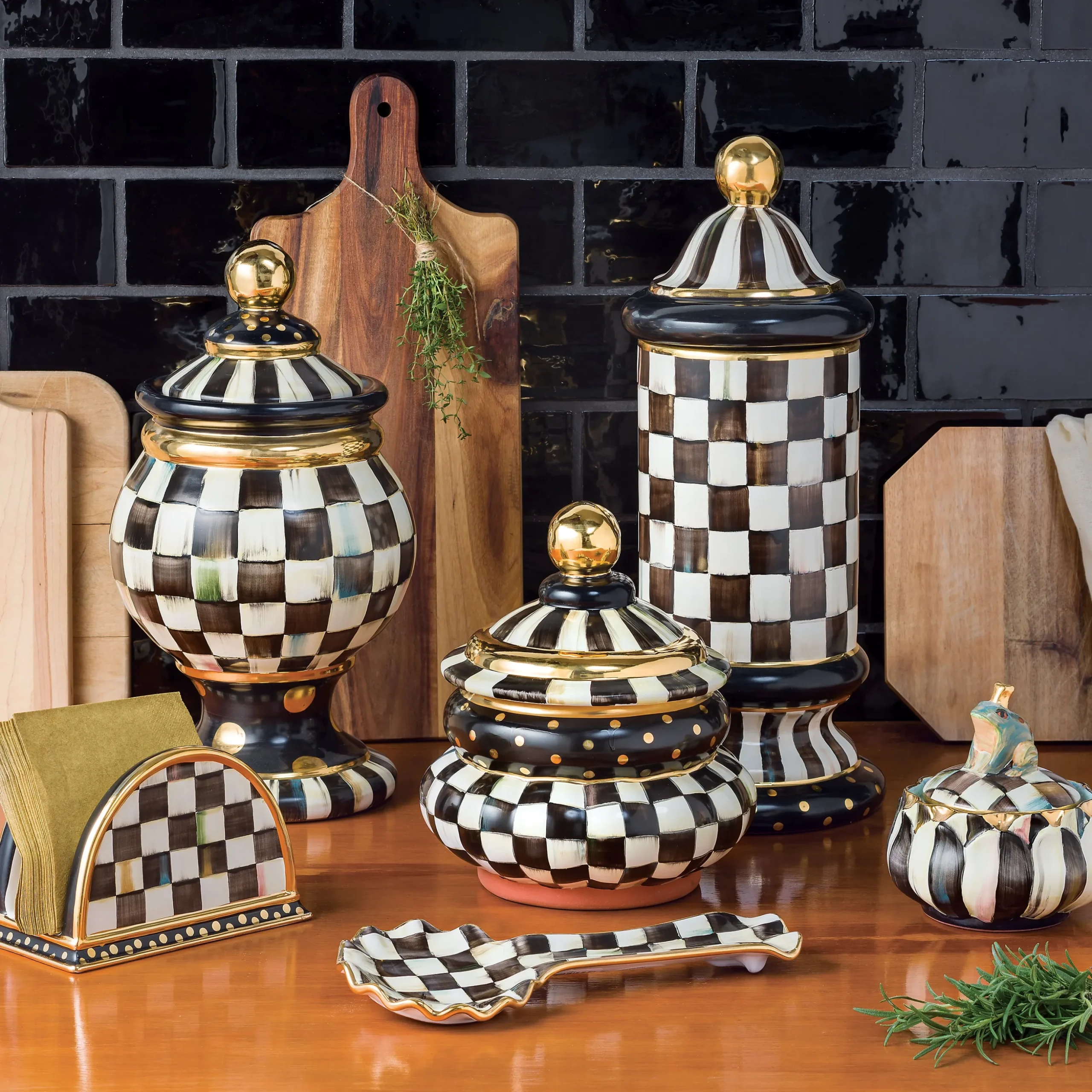 Courtly Check Ceramic Column Canister