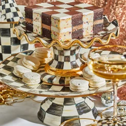 Courtly Check Ceramic Fluted Cake Stand