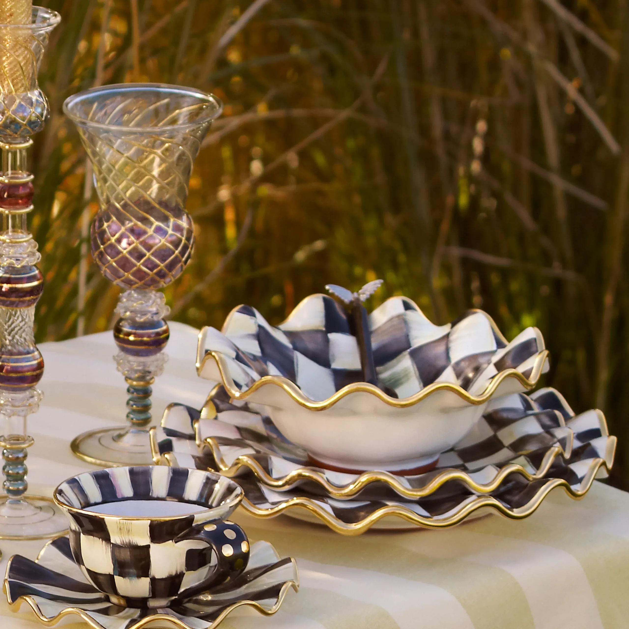 Courtly Check Ceramic Fluted Breakfast Bowl