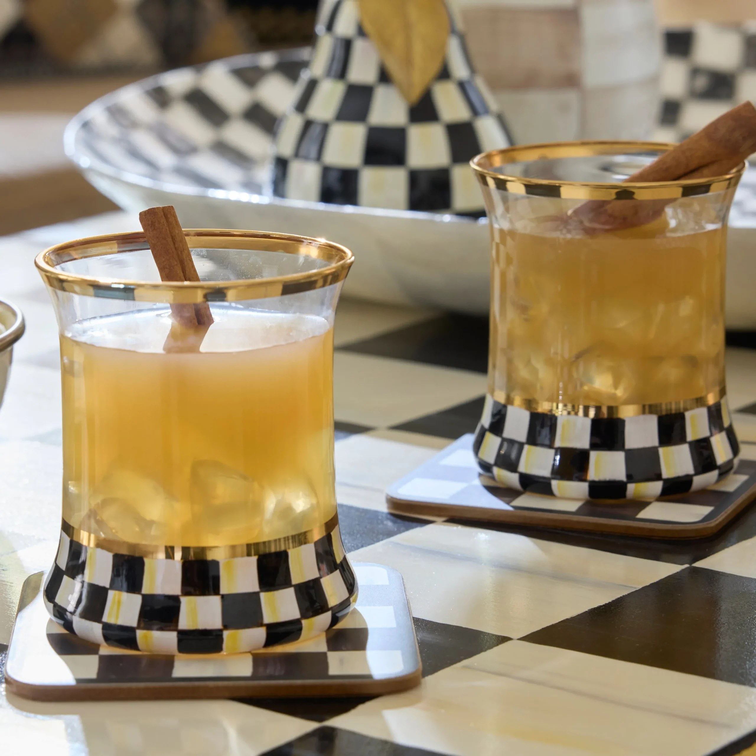 Courtly Checked Cork Back Coasters, Set of 4