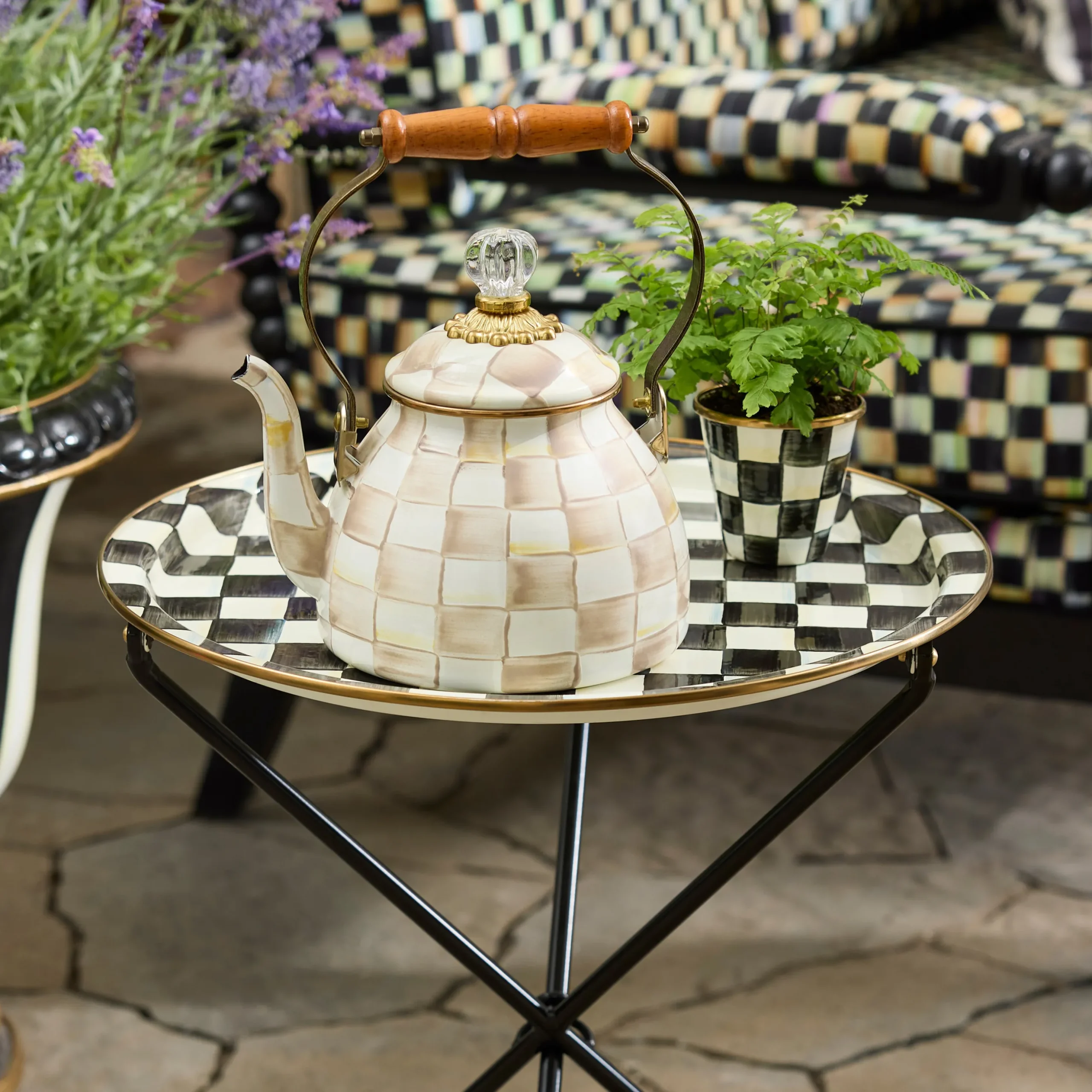 Courtly Check Enamel Tilt Accent Table