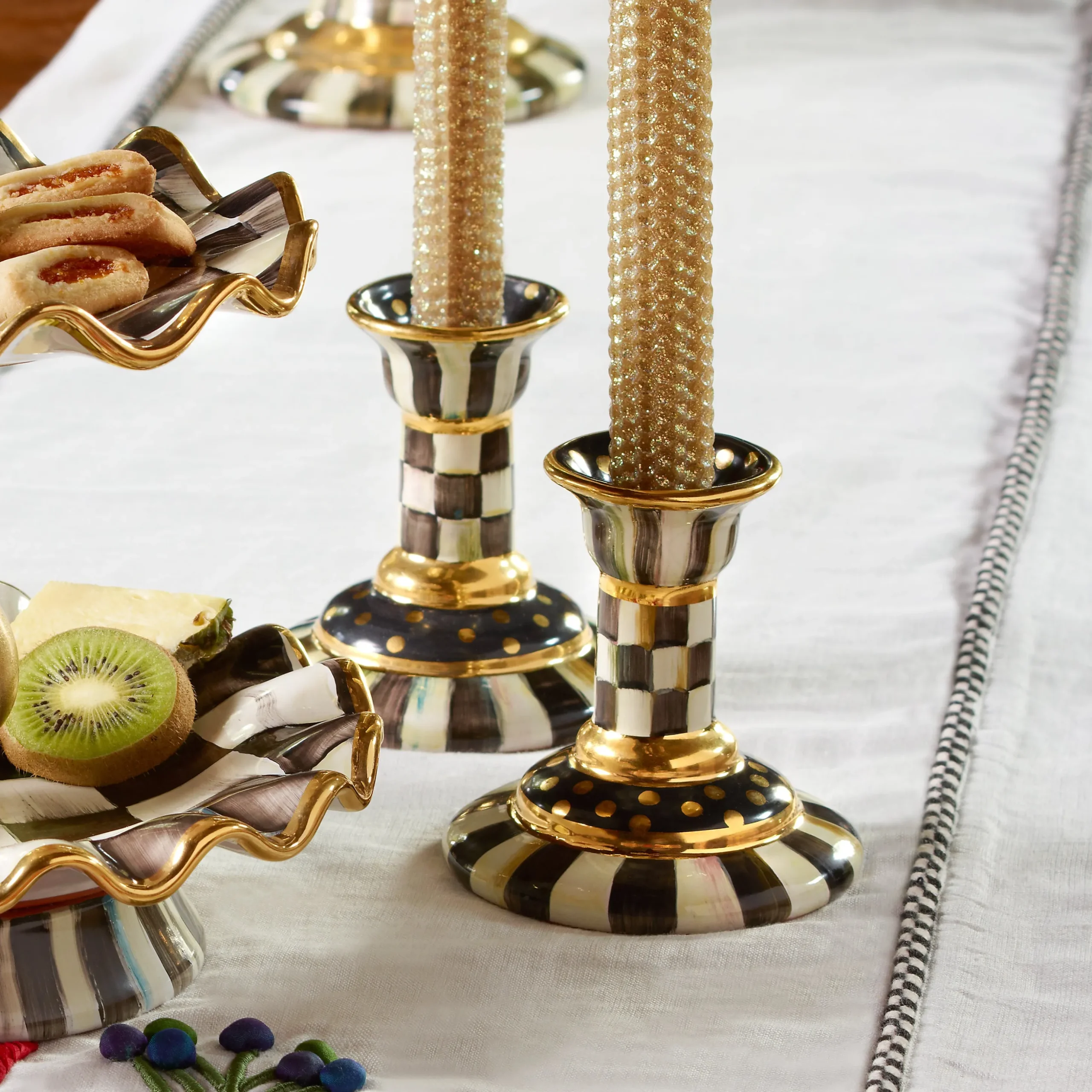 Courtly Check Large Ceramic Candlestick