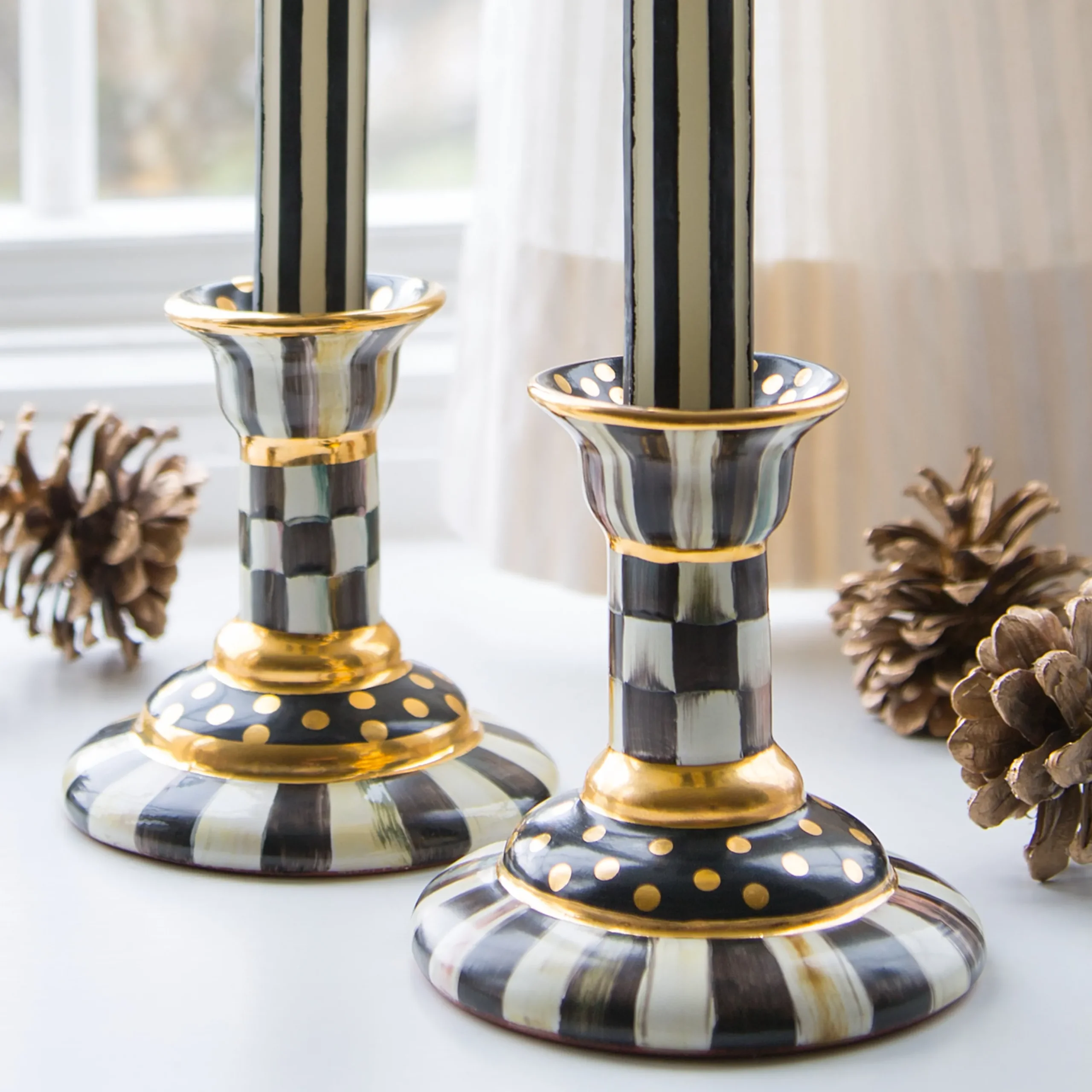 Courtly Check Large Ceramic Candlestick
