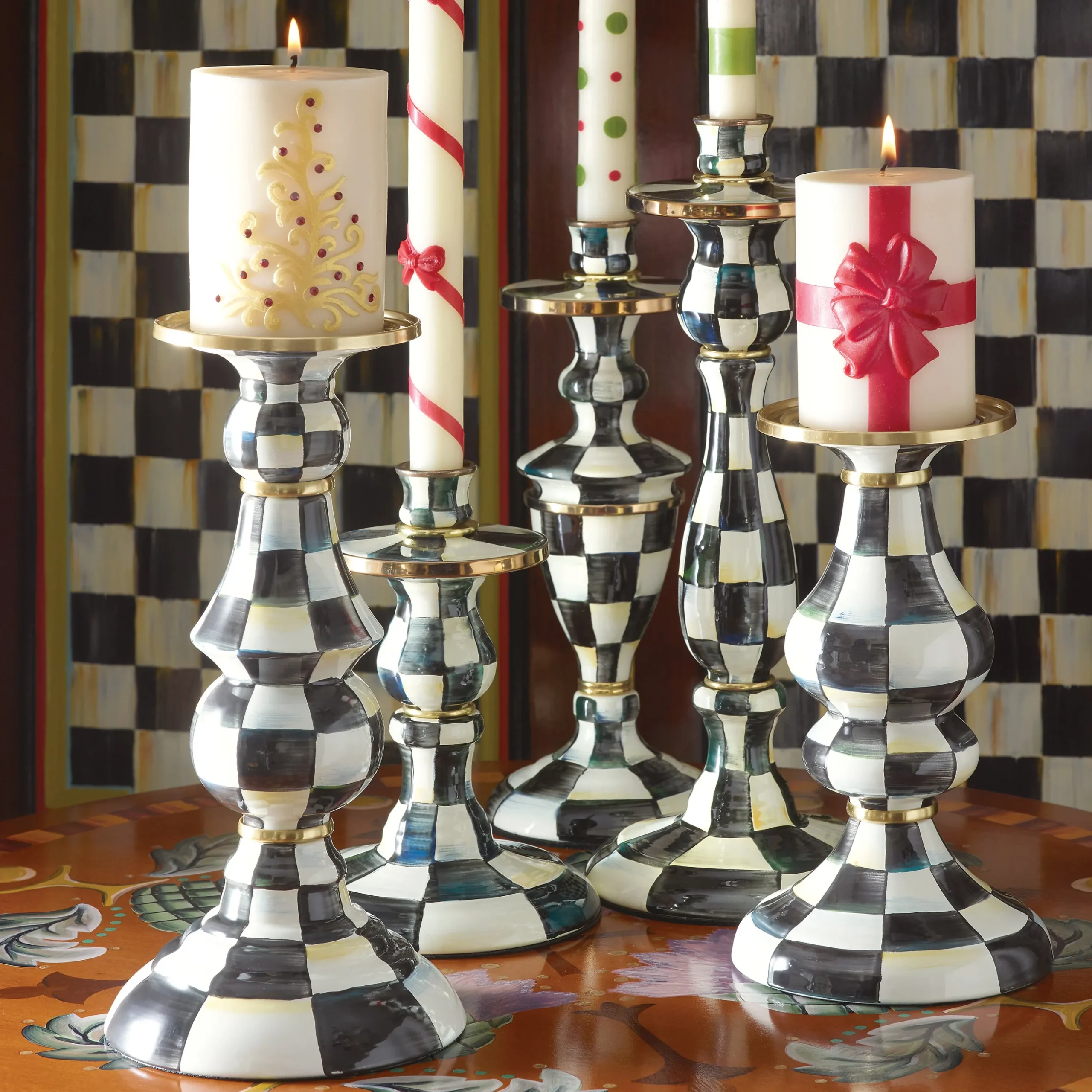 Courtly Check Medium Enamel Candlestick