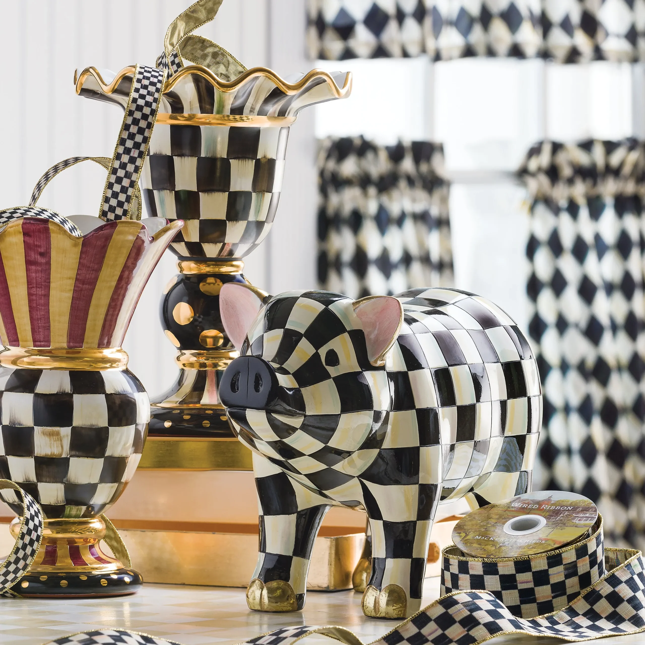 Courtly Check Pig Figurine