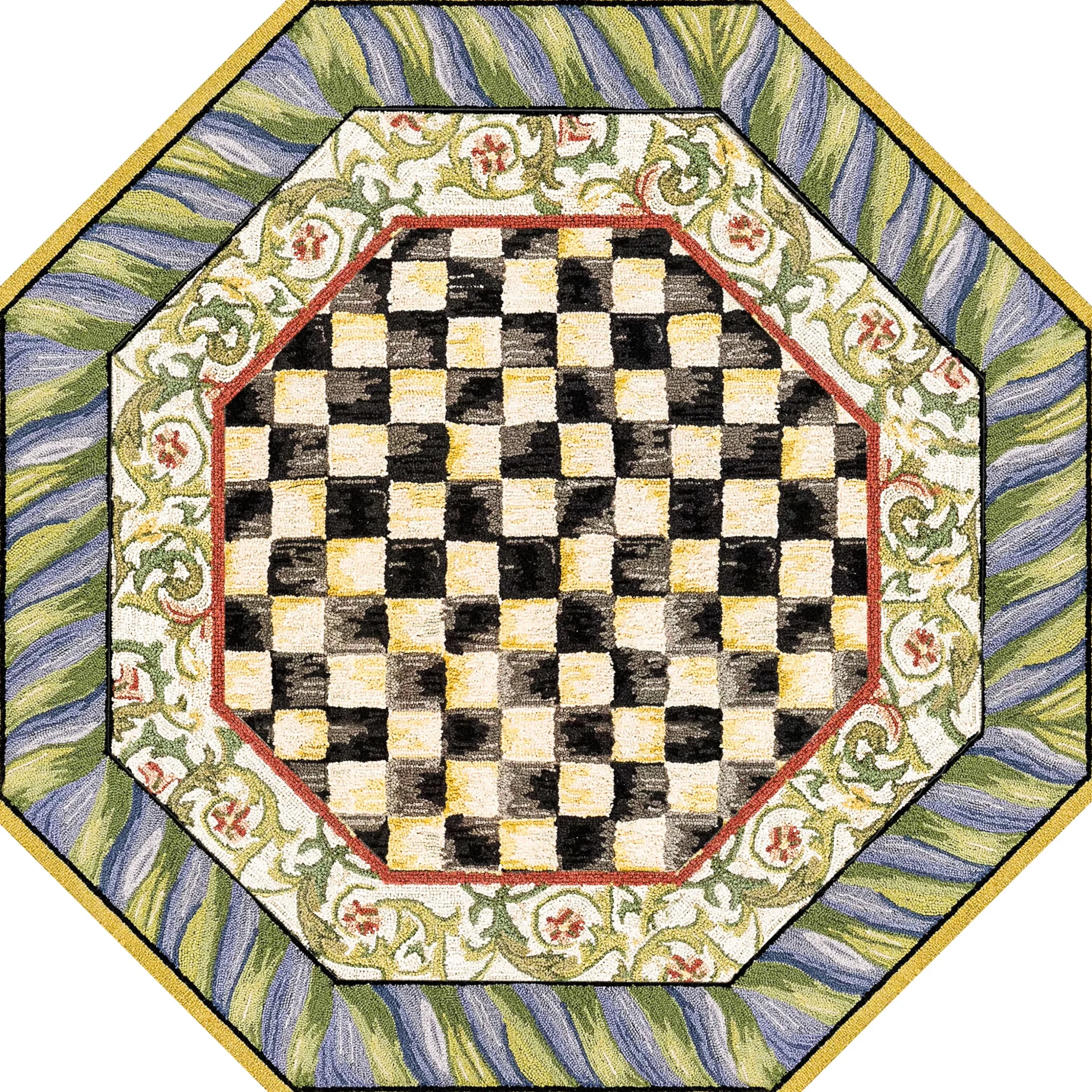 Courtly Check Purple & Green 6' Octagon Washable Rug