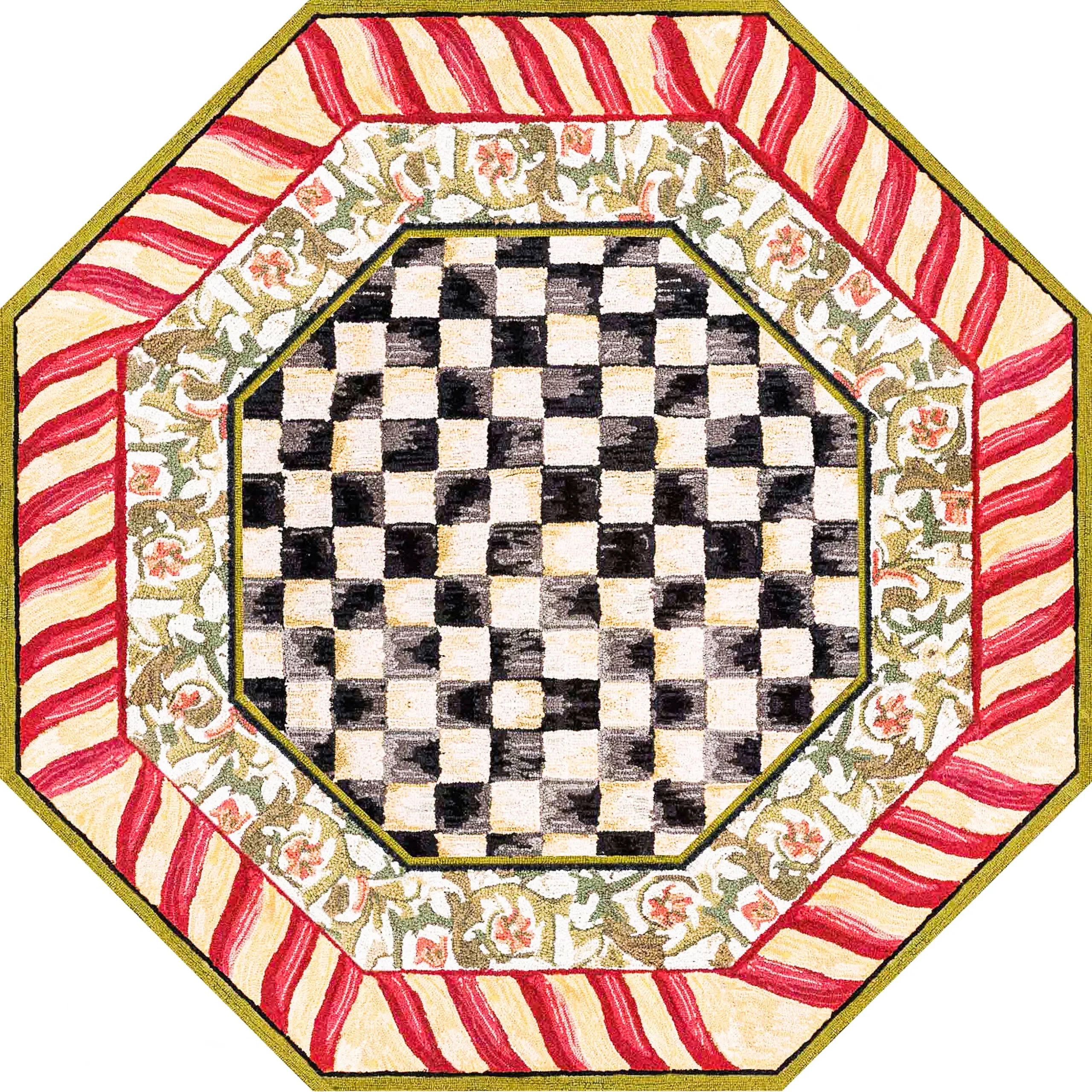 Courtly Check Red & Gold 6' Octagon Washable Rug