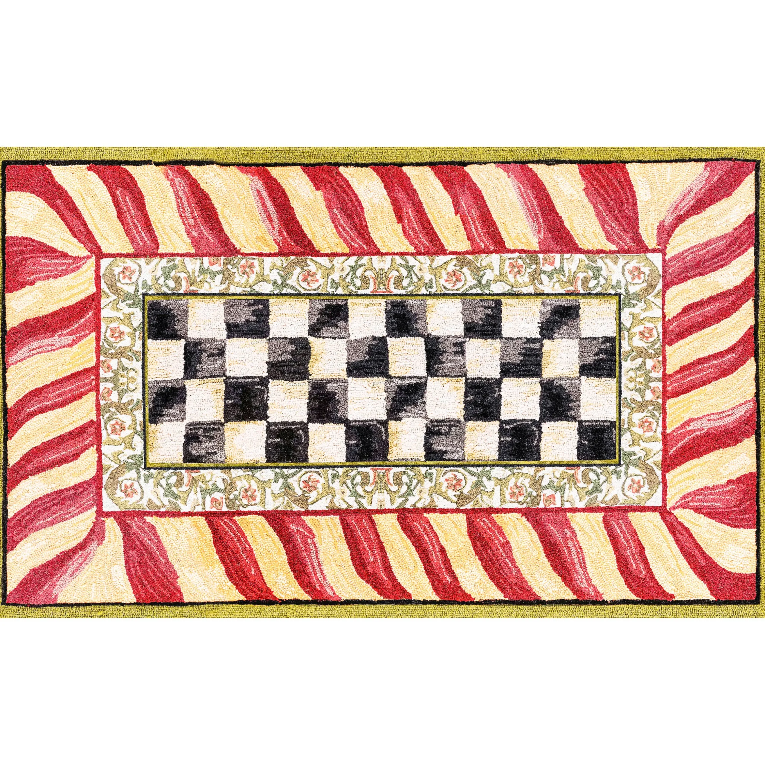 Courtly Check Red & Gold 3' x 5' Washable Rug
