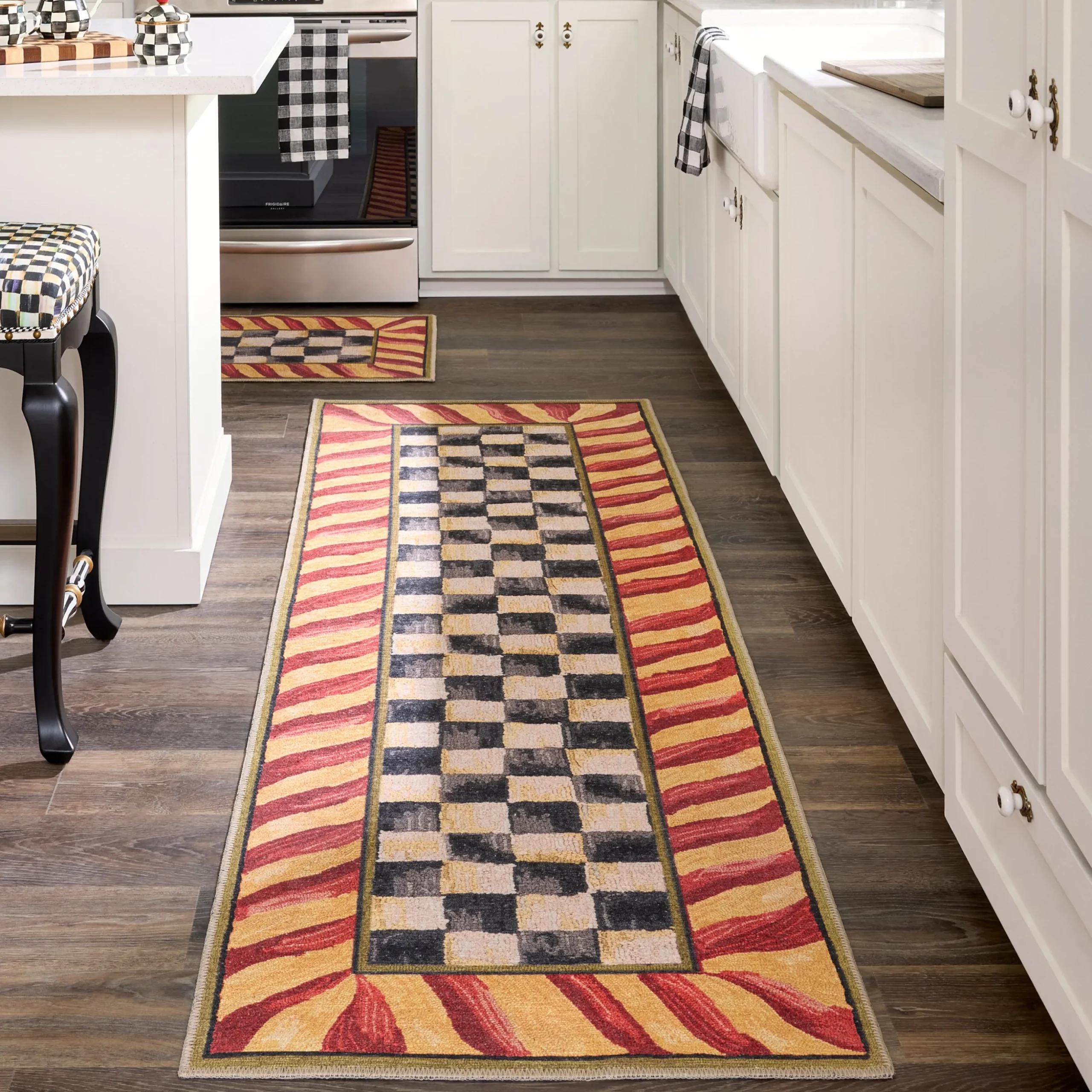 Courtly Check Red & Gold 2'6" x 8' Washable Runner