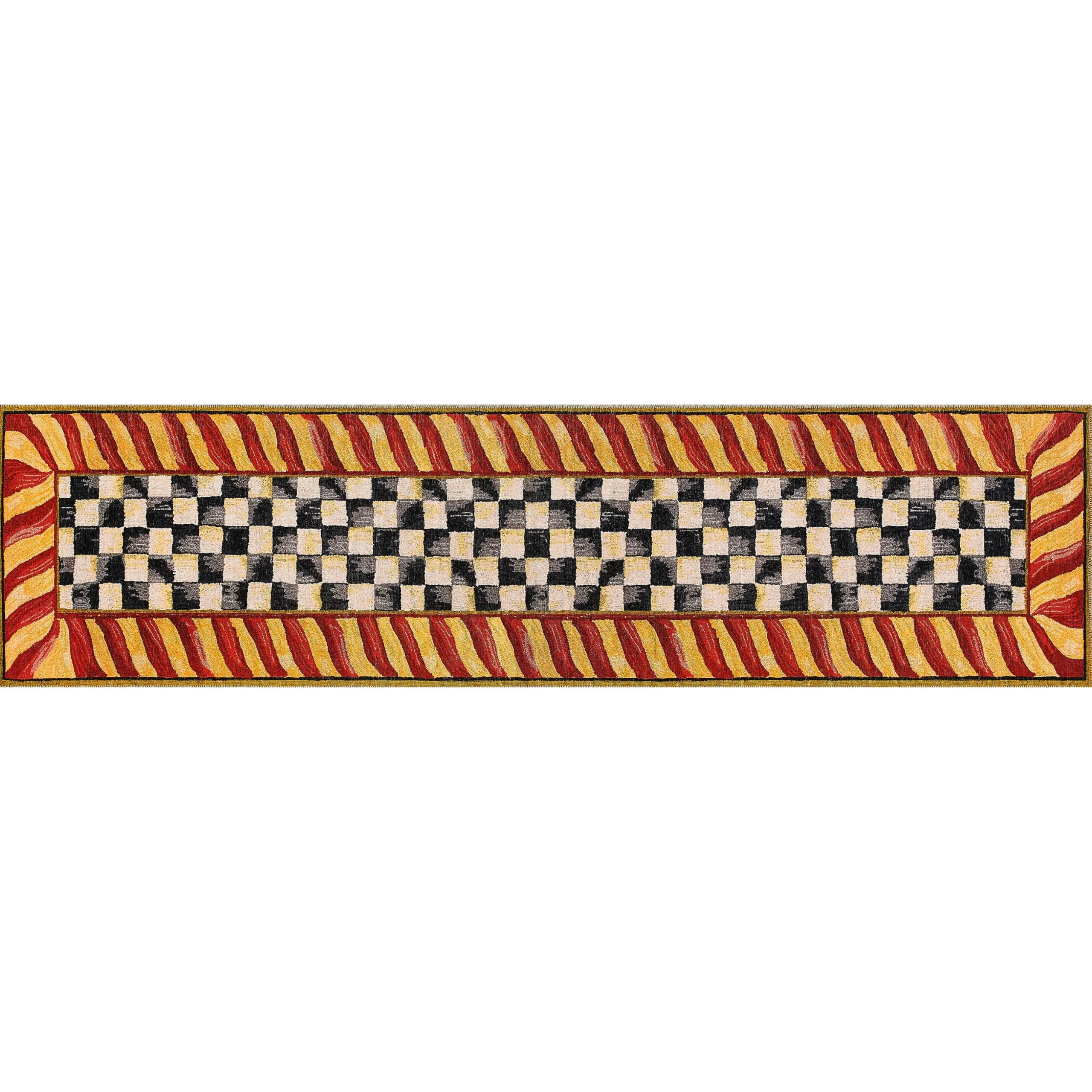 Courtly Check Red & Gold 2'6" x 10' Washable Runner