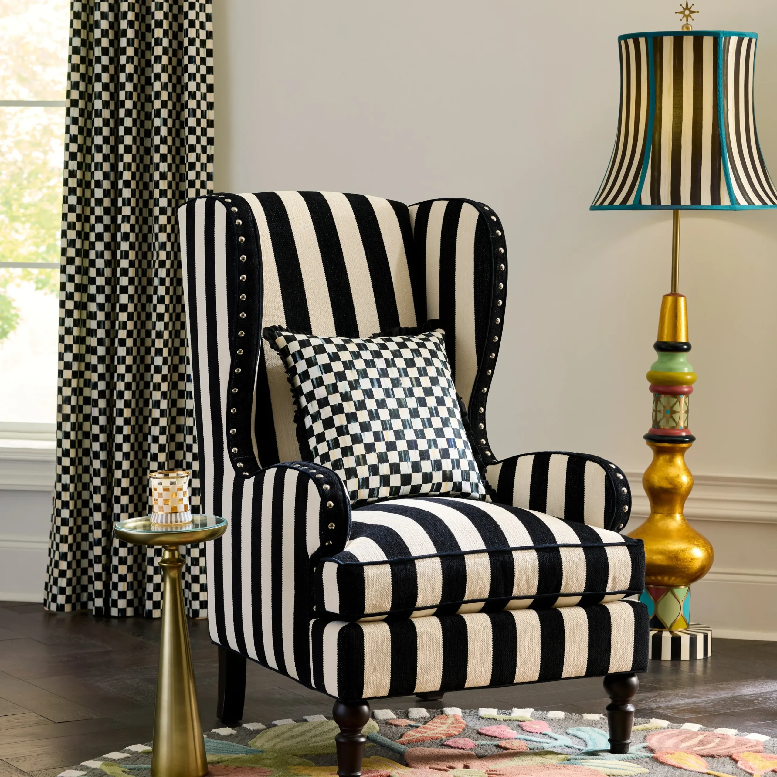 Courtly Check Ruffled Square Throw Pillow