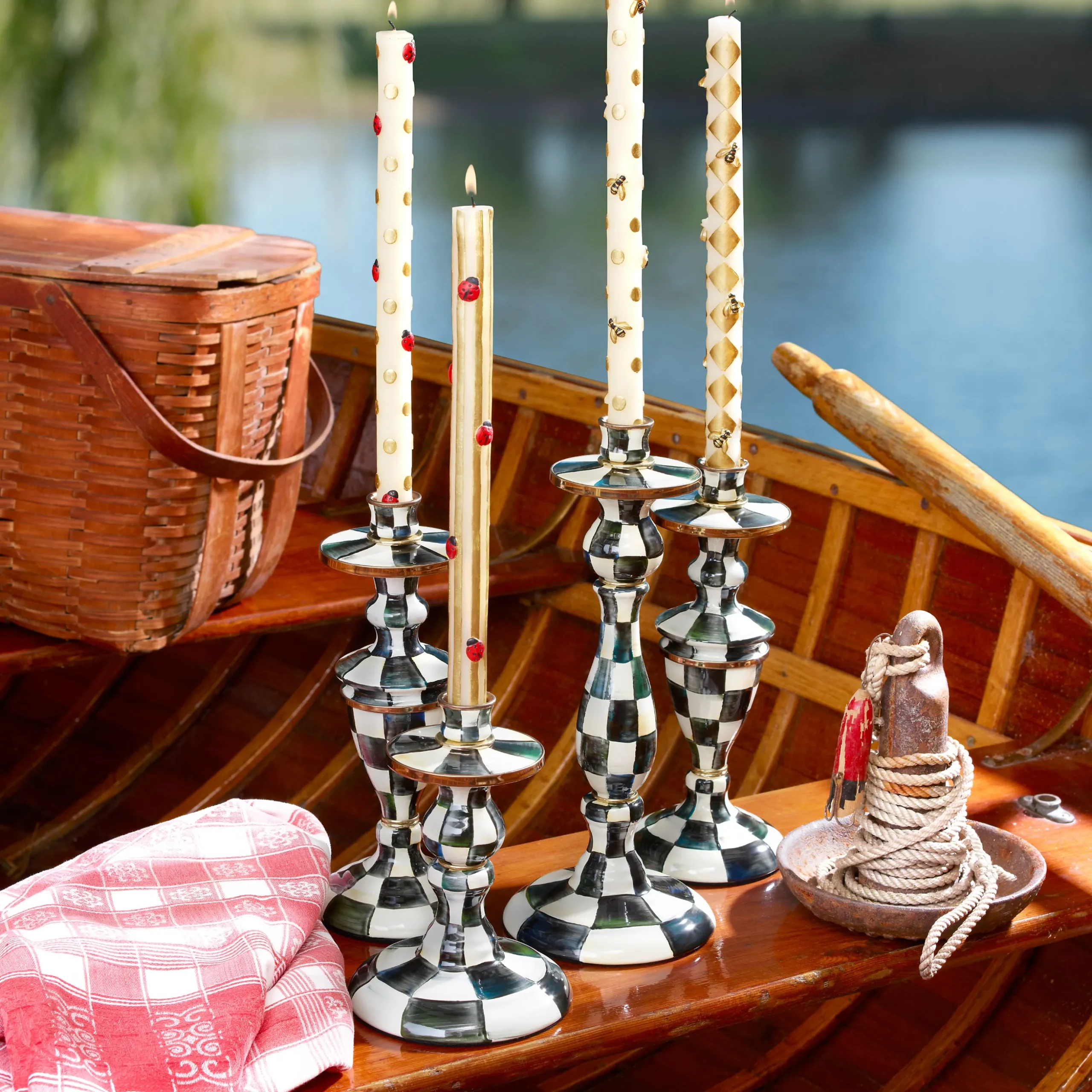 Courtly Check Small Enamel Candlestick