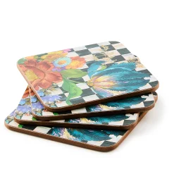 Courtly Flower Market Cork Back Coasters, Set of 4