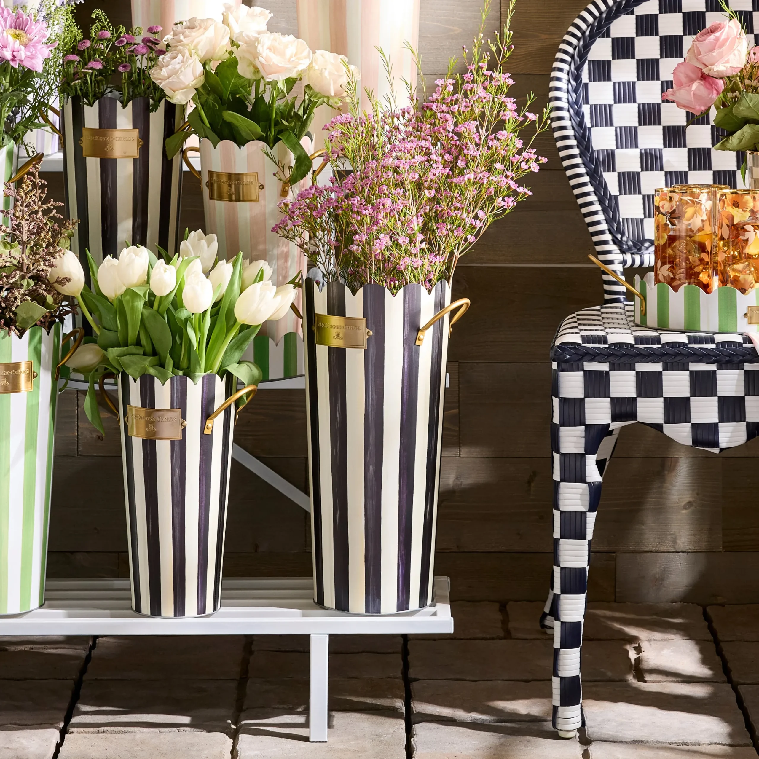 Courtly Stripe Flower Buckets, Set of 3