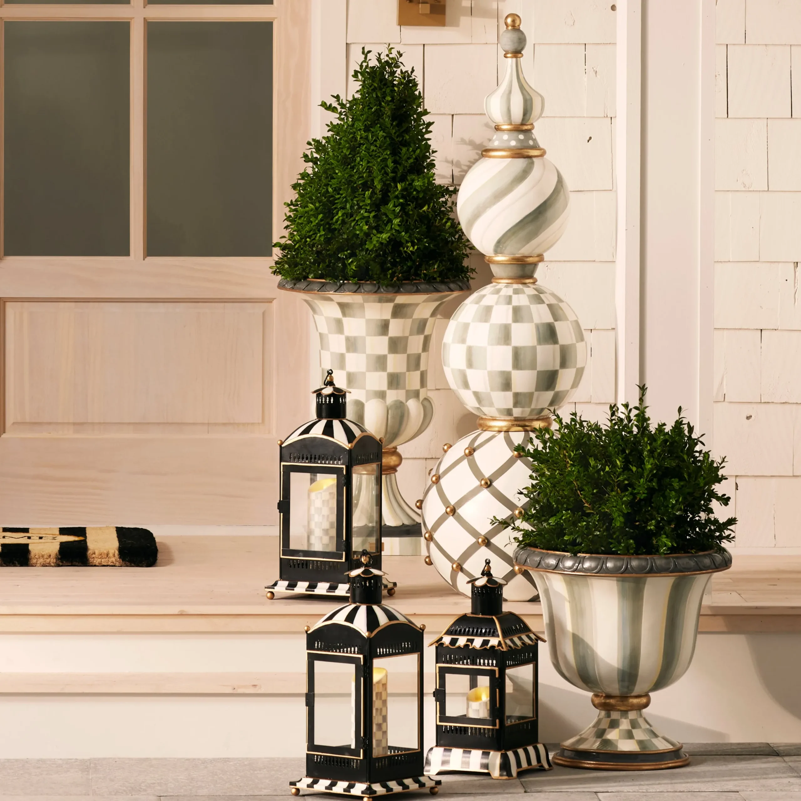 Courtly Stripe Large Candle Lantern