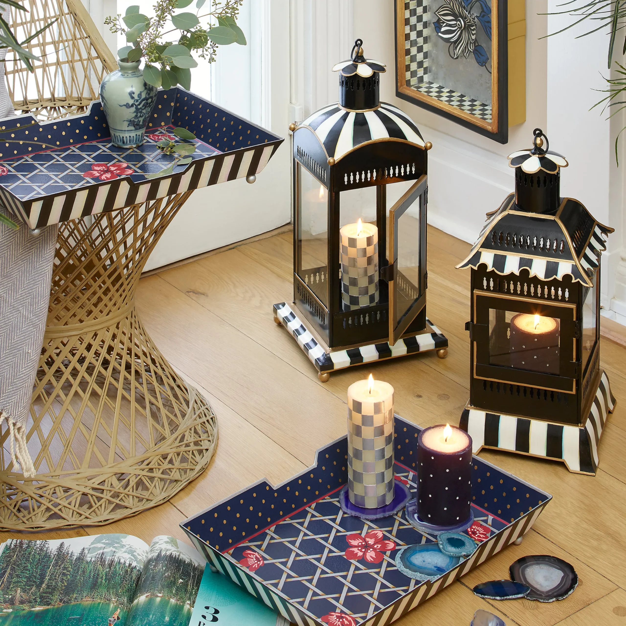 Courtly Stripe Large Candle Lantern