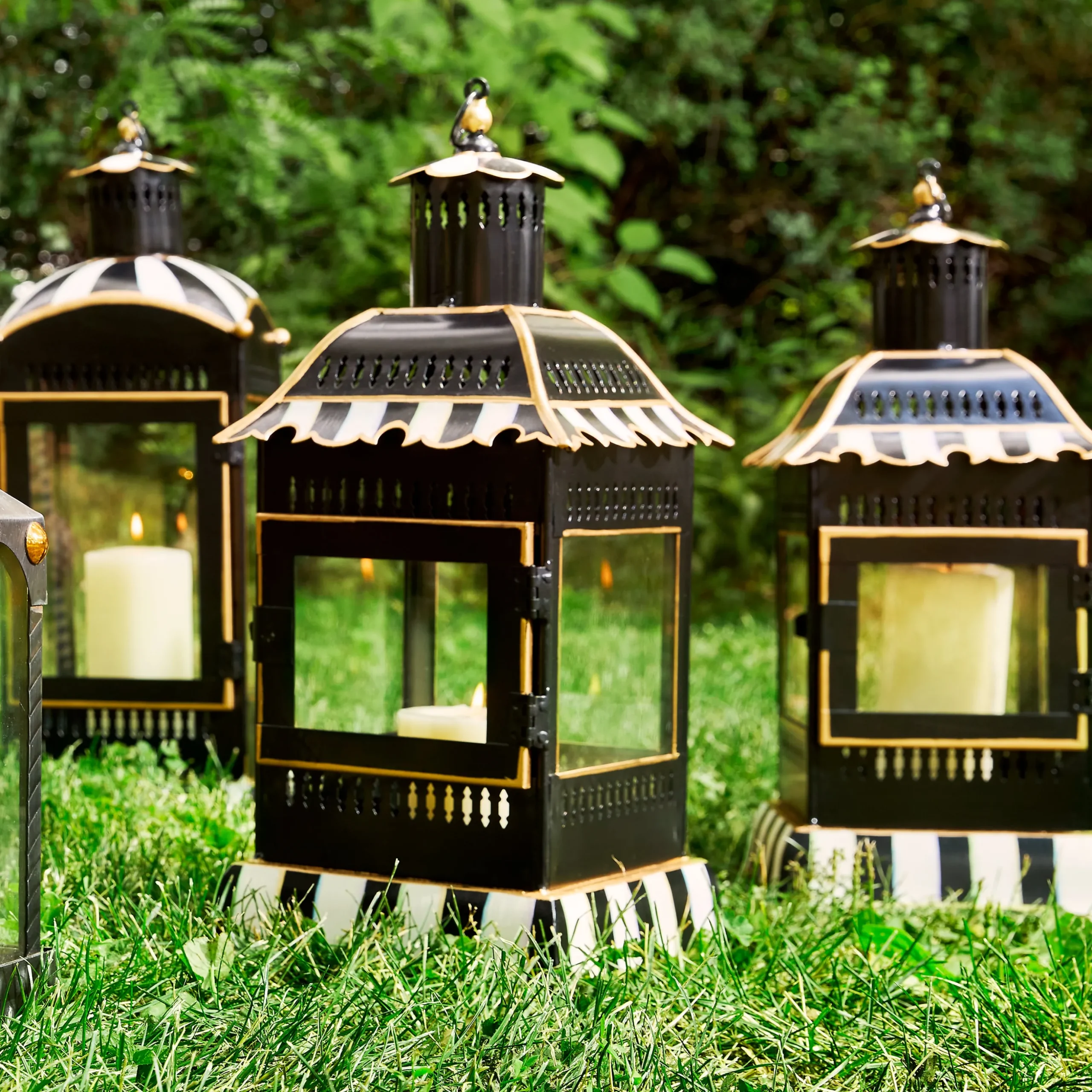 Courtly Stripe Large Candle Lantern