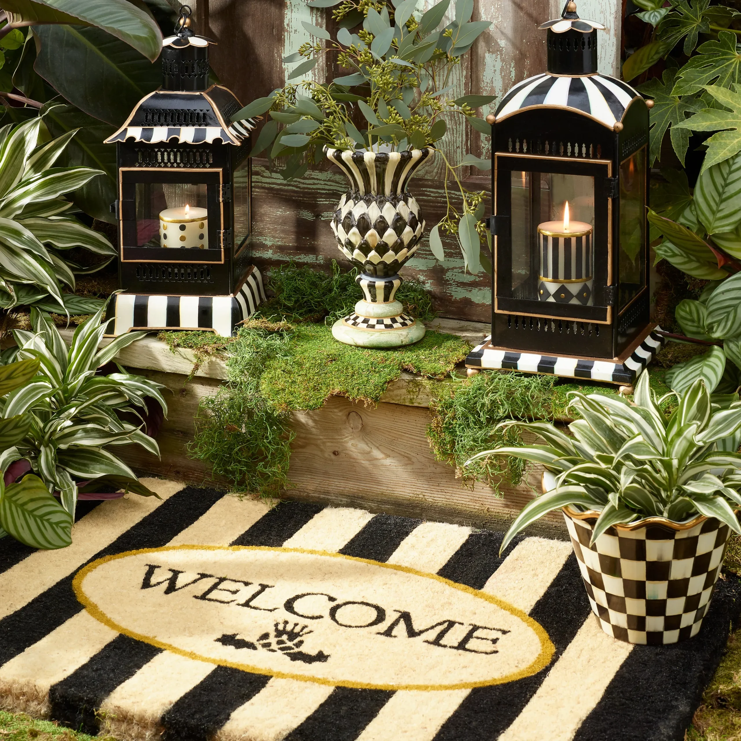 Courtly Stripe Large Candle Lantern