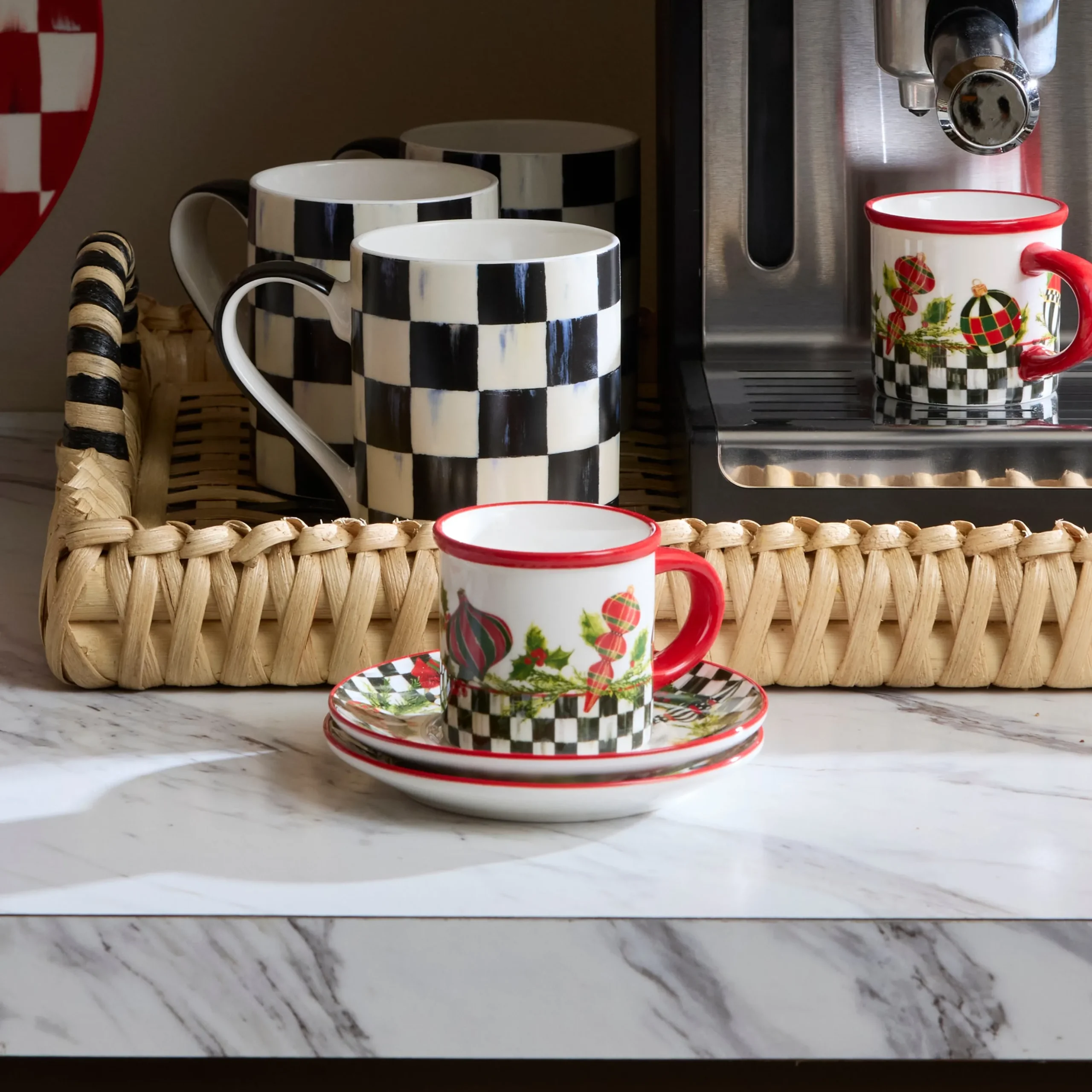 Deck the Halls Espresso Cup & Saucer, Set of 2