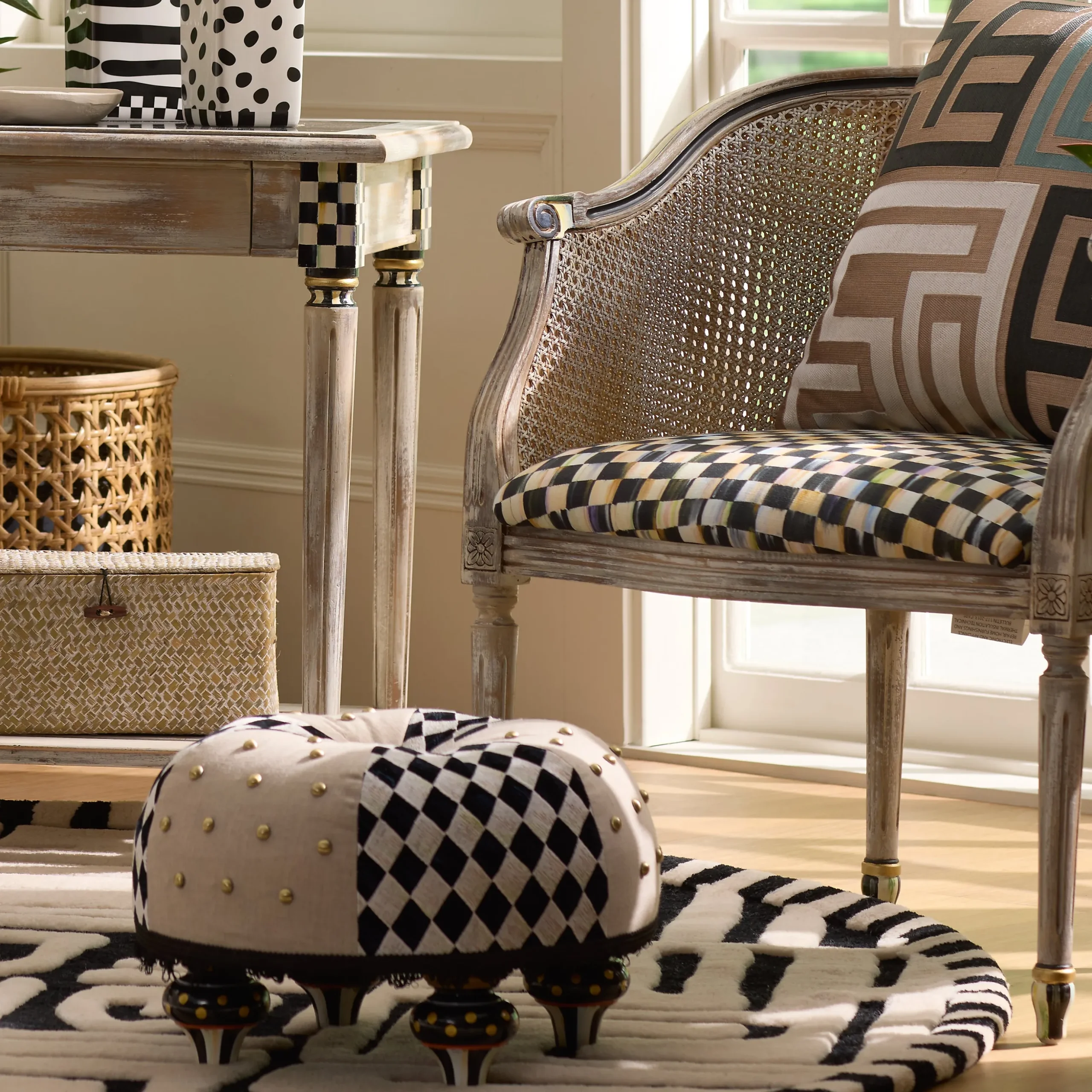 Diamond and Dot Footstool