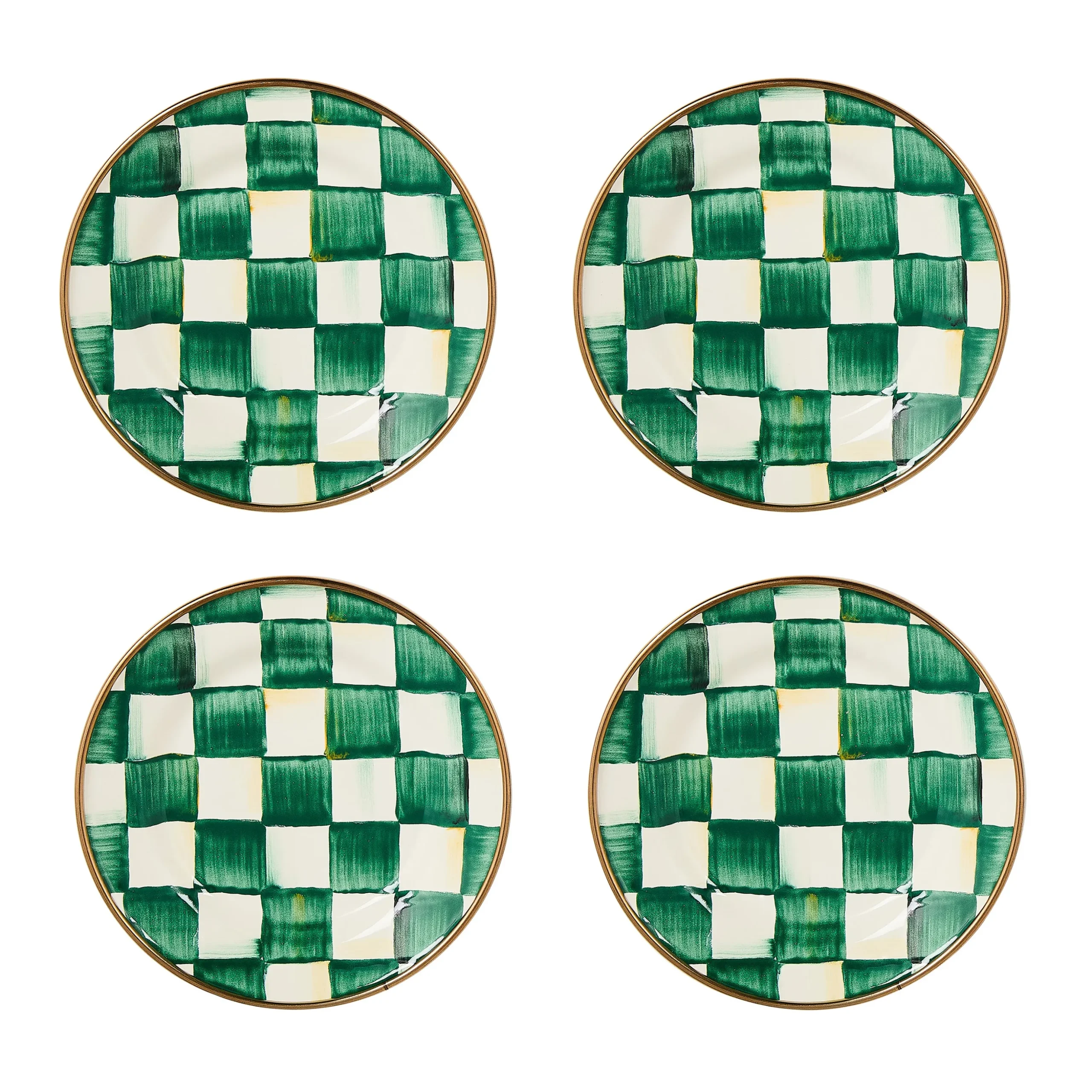 Emerald Check Appetizer Plates, Set of 4