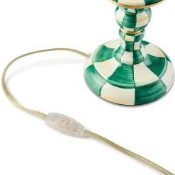 Emerald Check Candlestick Lamp