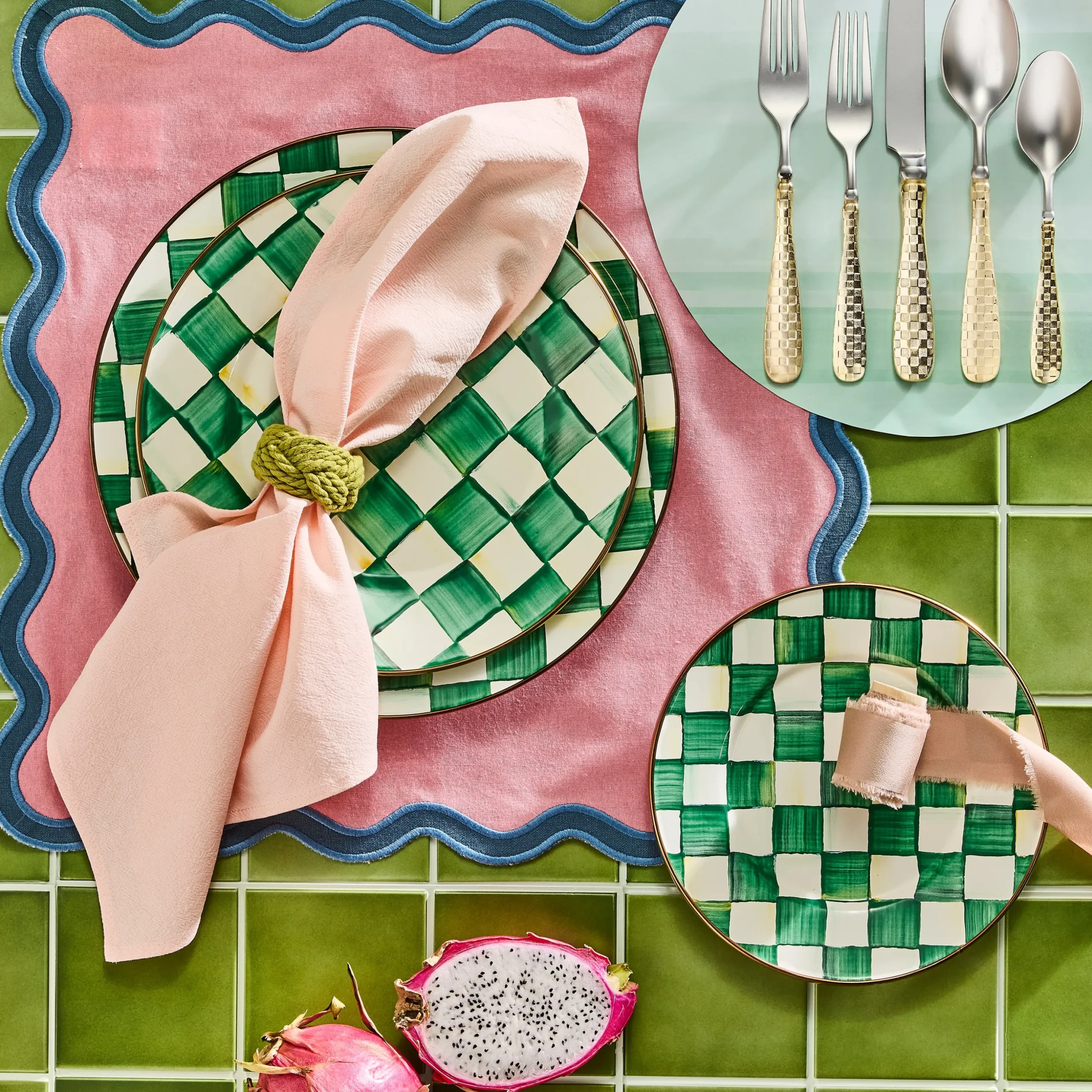 Emerald Check Charger/Plate