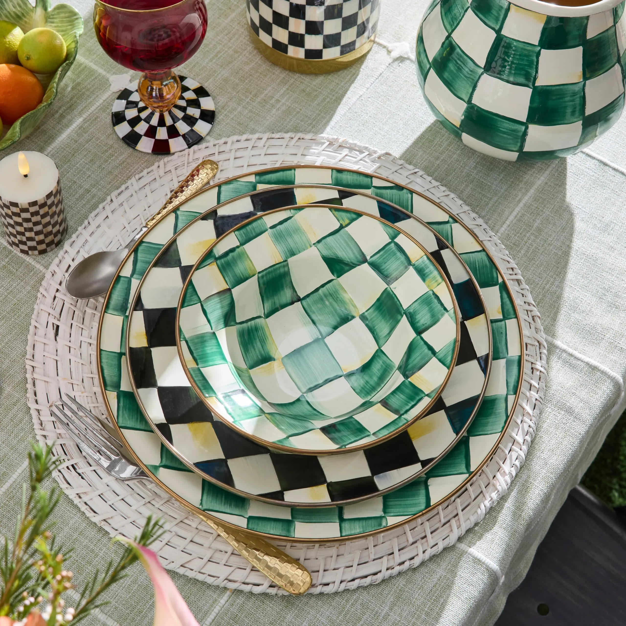 Emerald Check Charger/Plate