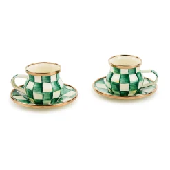 Emerald Check Espresso Cup & Saucer Set