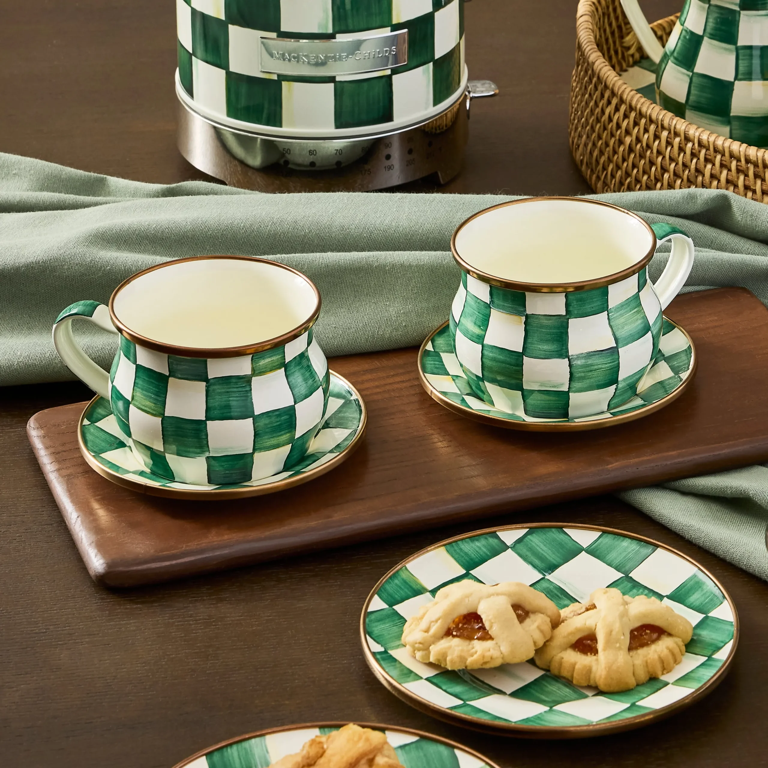 Emerald Check Espresso Cup & Saucer Set