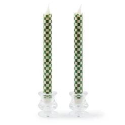 Emerald Check Flameless Dinner Candles, Set of 2