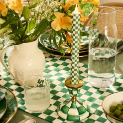 Emerald Check Flameless Dinner Candles, Set of 2