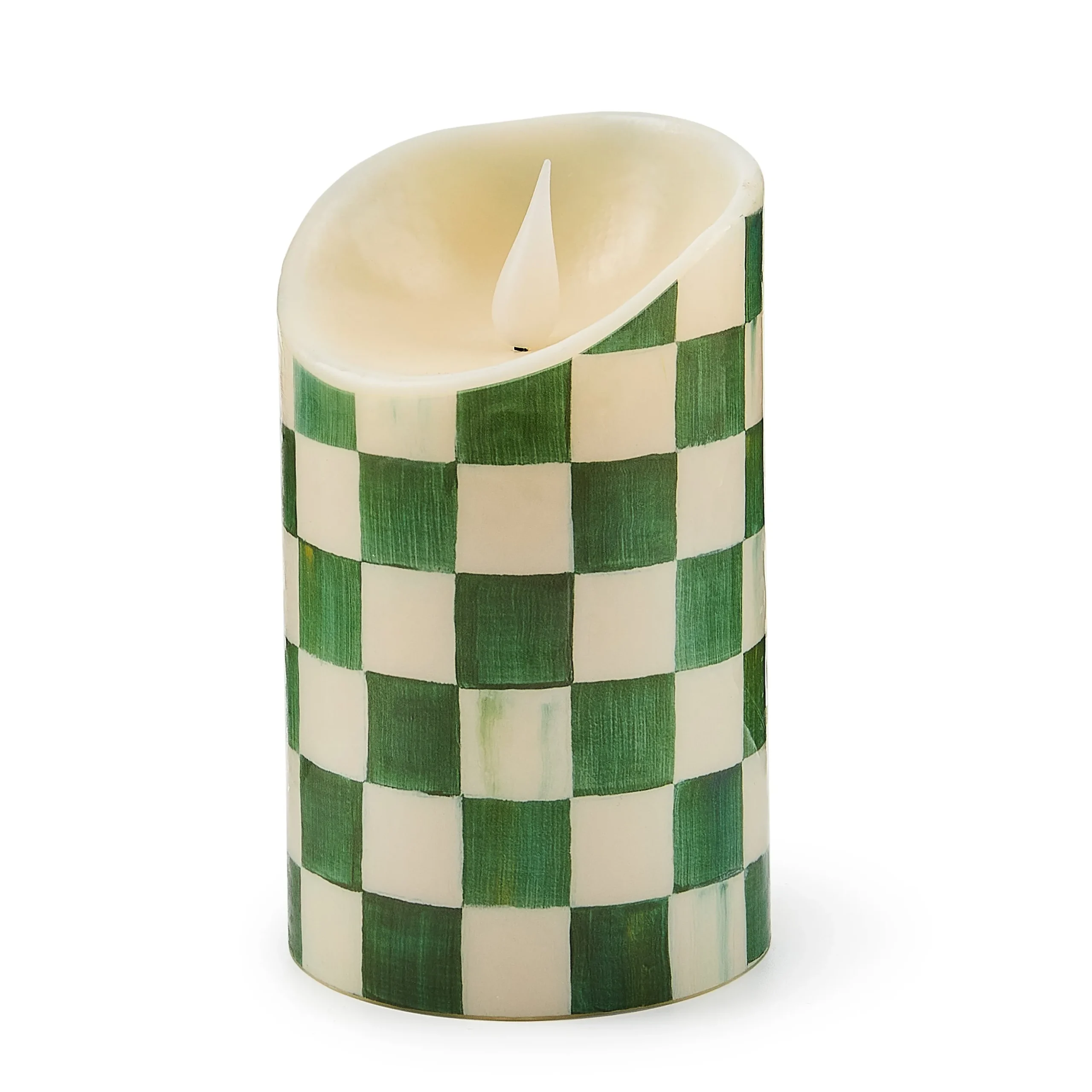Emerald Check Flameless 5" Pillar Candle