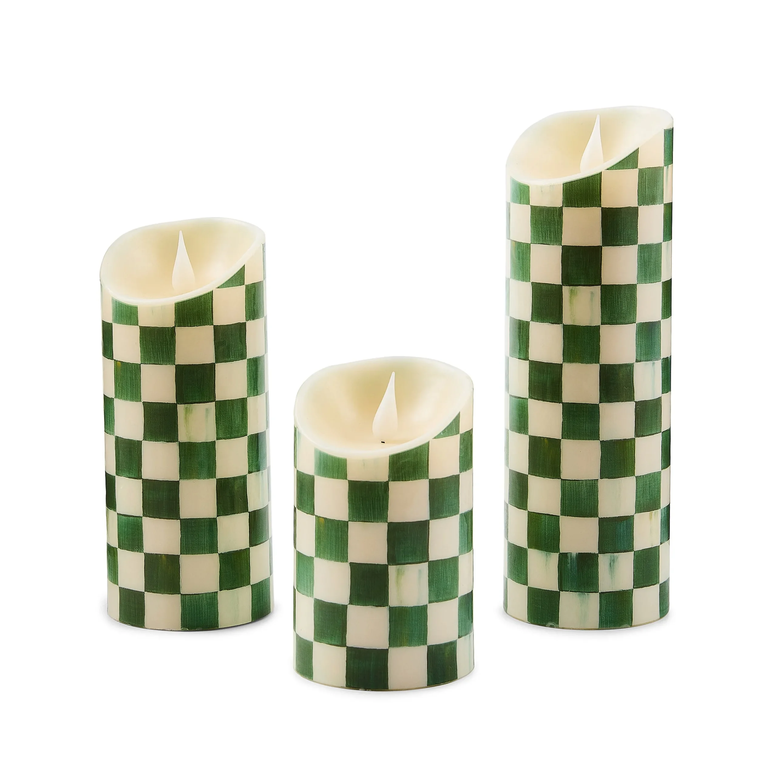 Emerald Check Flameless 7" Pillar Candle