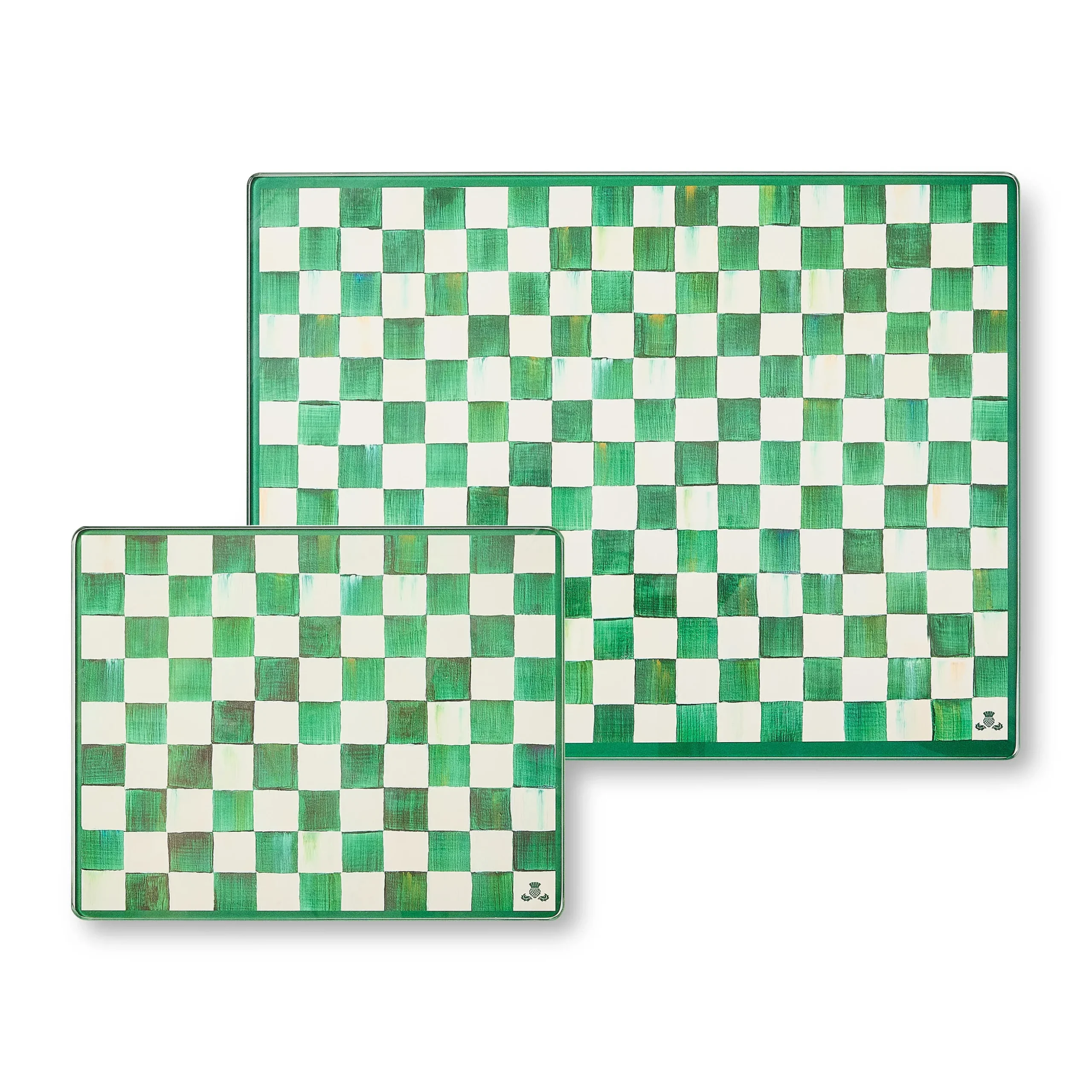 Emerald Check Glass Cutting Boards, Set of 2