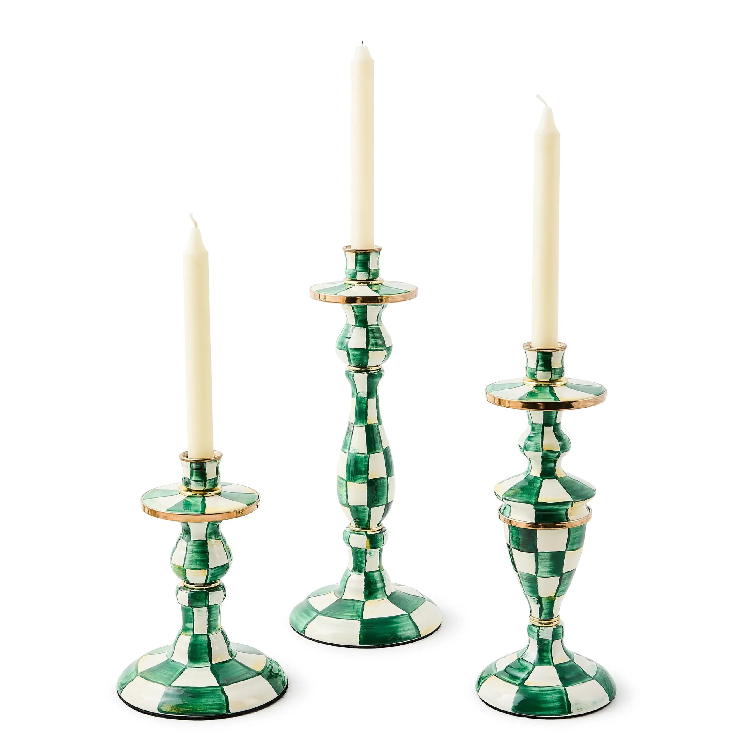 Emerald Check Large Candlestick