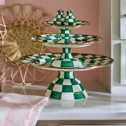 Emerald Check Large Pedestal Platter