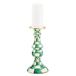 Emerald Check Large Pillar Candlestick