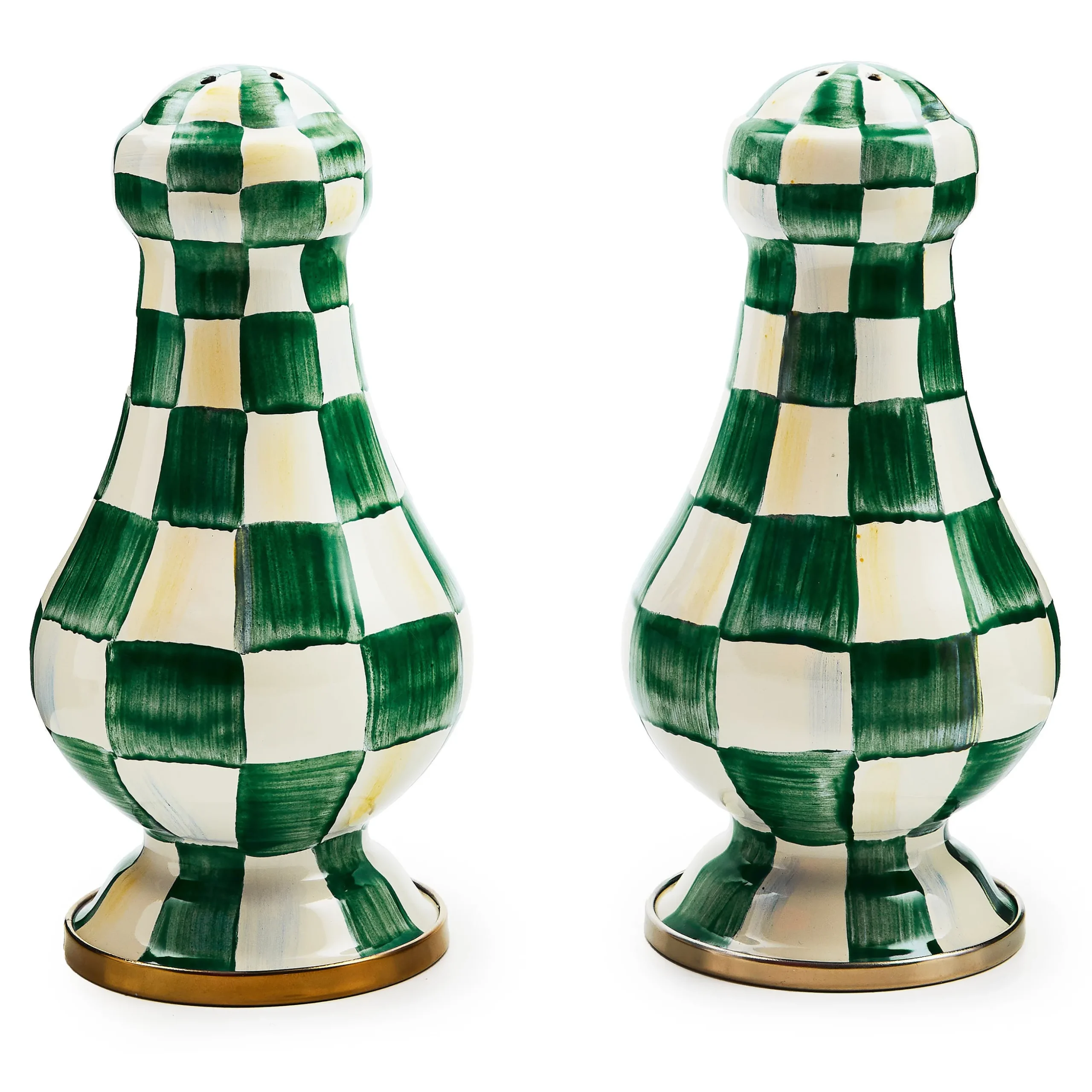 Emerald Check Large Salt & Pepper Shakers