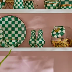 Emerald Check Large Salt & Pepper Shakers