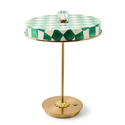 Emerald Check LED Rechargeable Disk Table Lamp