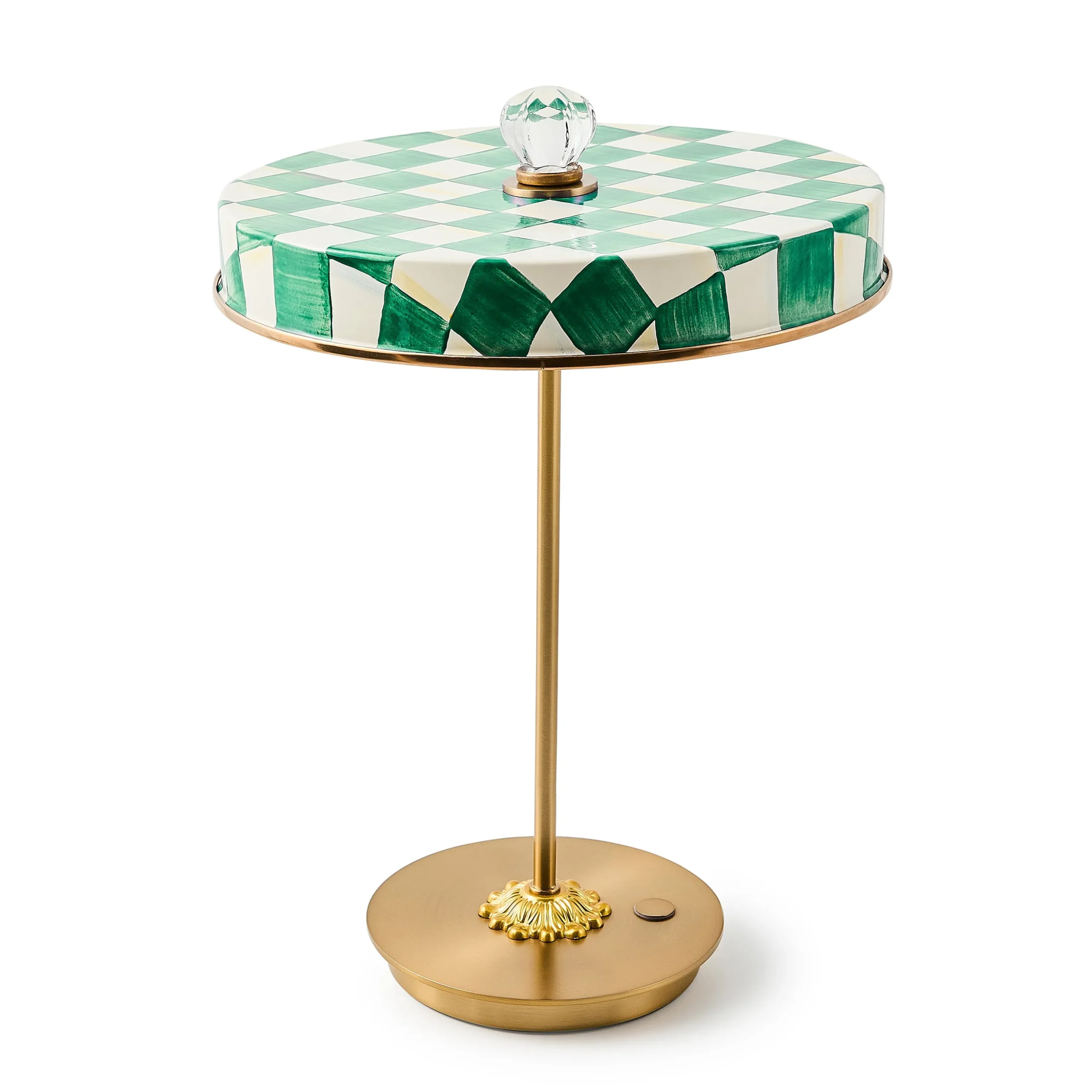 Emerald Check LED Rechargeable Disk Table Lamp
