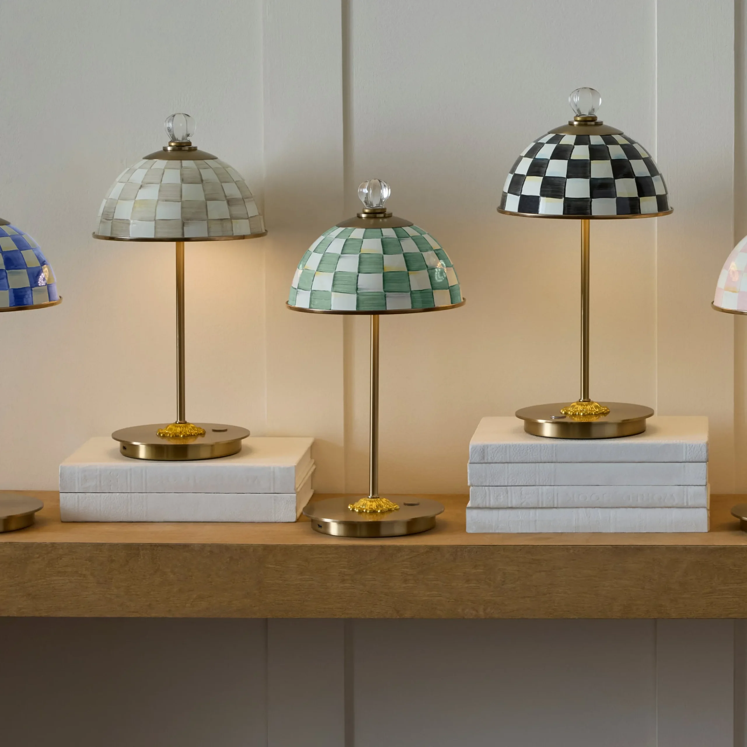Emerald Check LED Rechargeable Dome Table Lamp