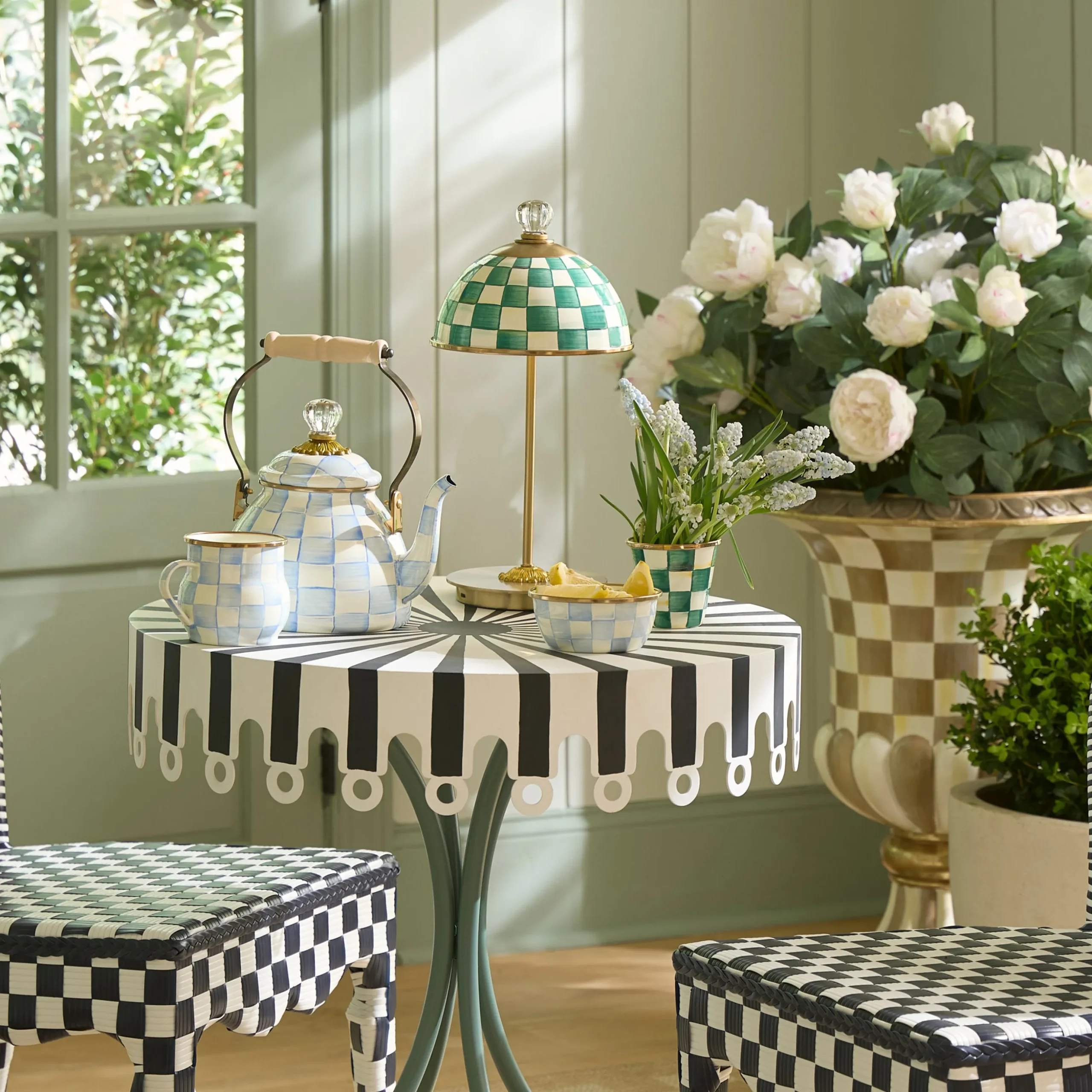 Emerald Check LED Rechargeable Dome Table Lamp